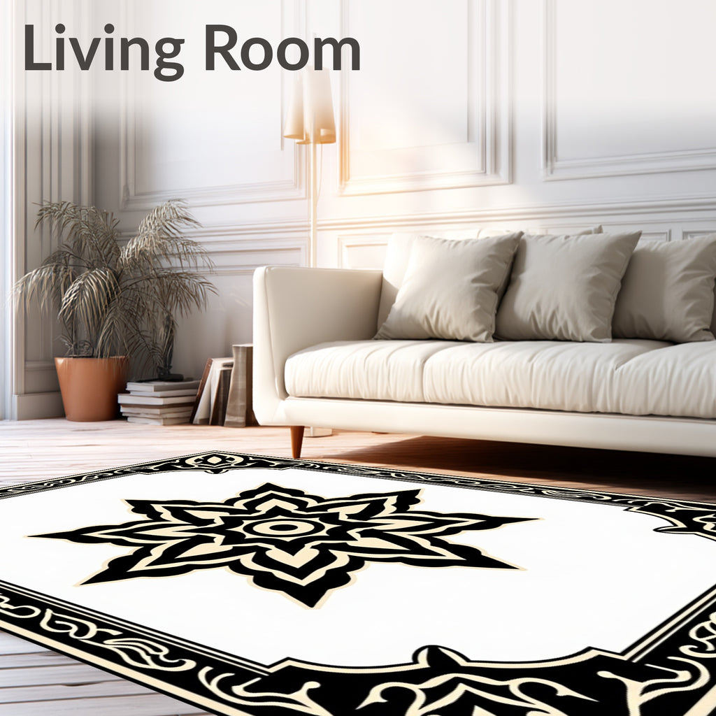 Black and Cream Starburst Medallion Rug
