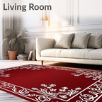 Crimson White Floral Border Accent Rug