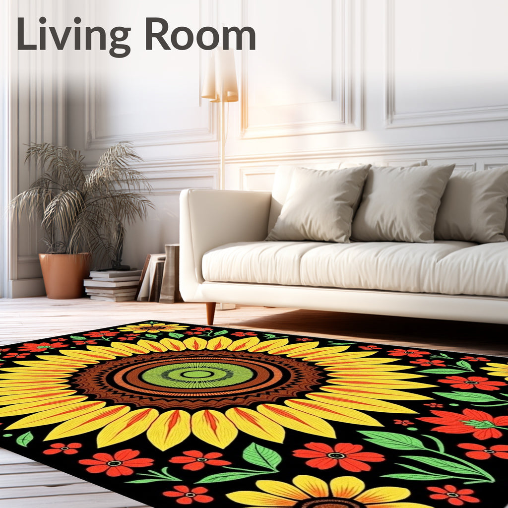 Yellow Floral Sun Mandala Rug