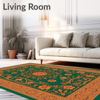 Emerald Green Floral Scroll Medallion Rug