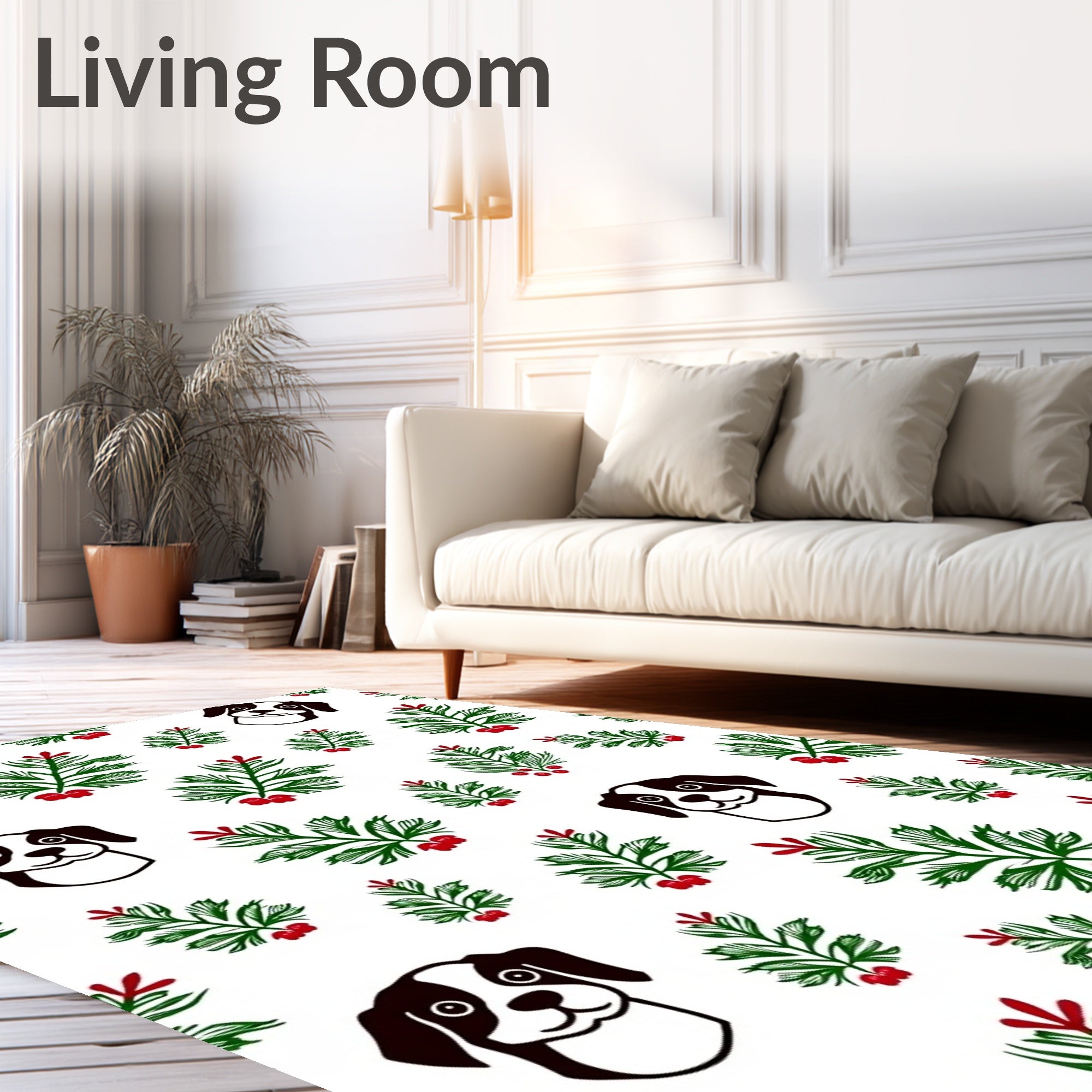 Whimsical Dog Green Berry sprig Rug