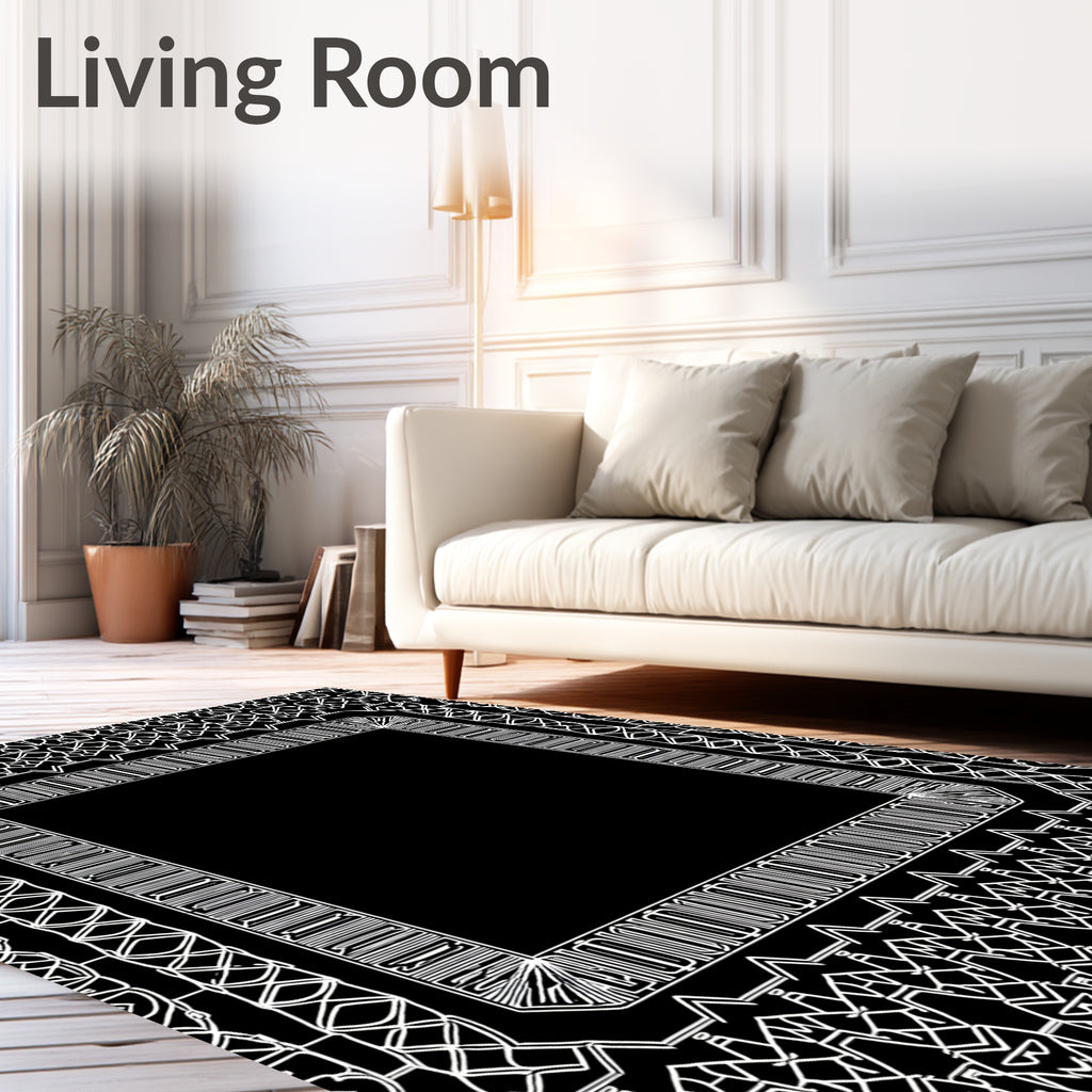 Geometric White Ornate Border Rug
