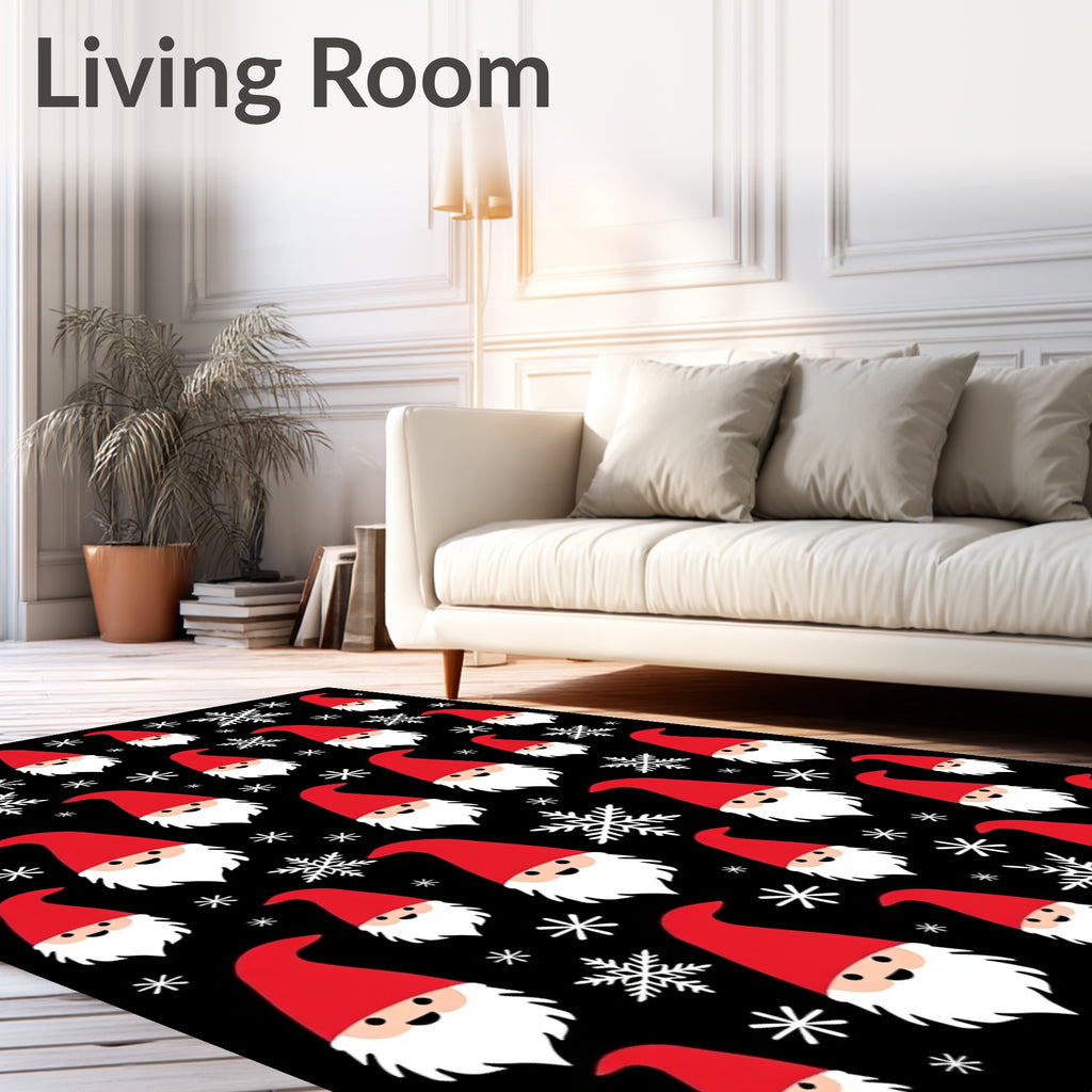Whimsical Gnomes Snowflakes Black Rug