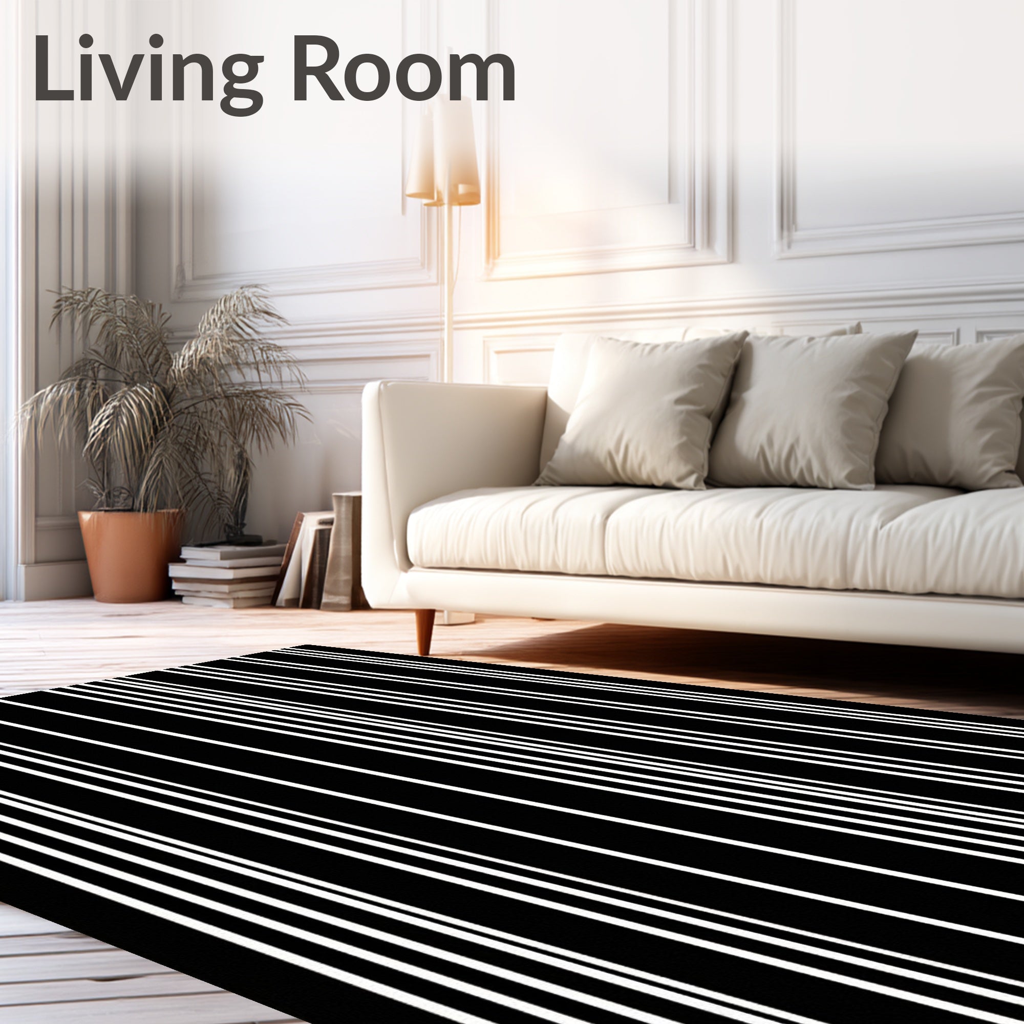 Bold Black White Vertical Stripe Rug