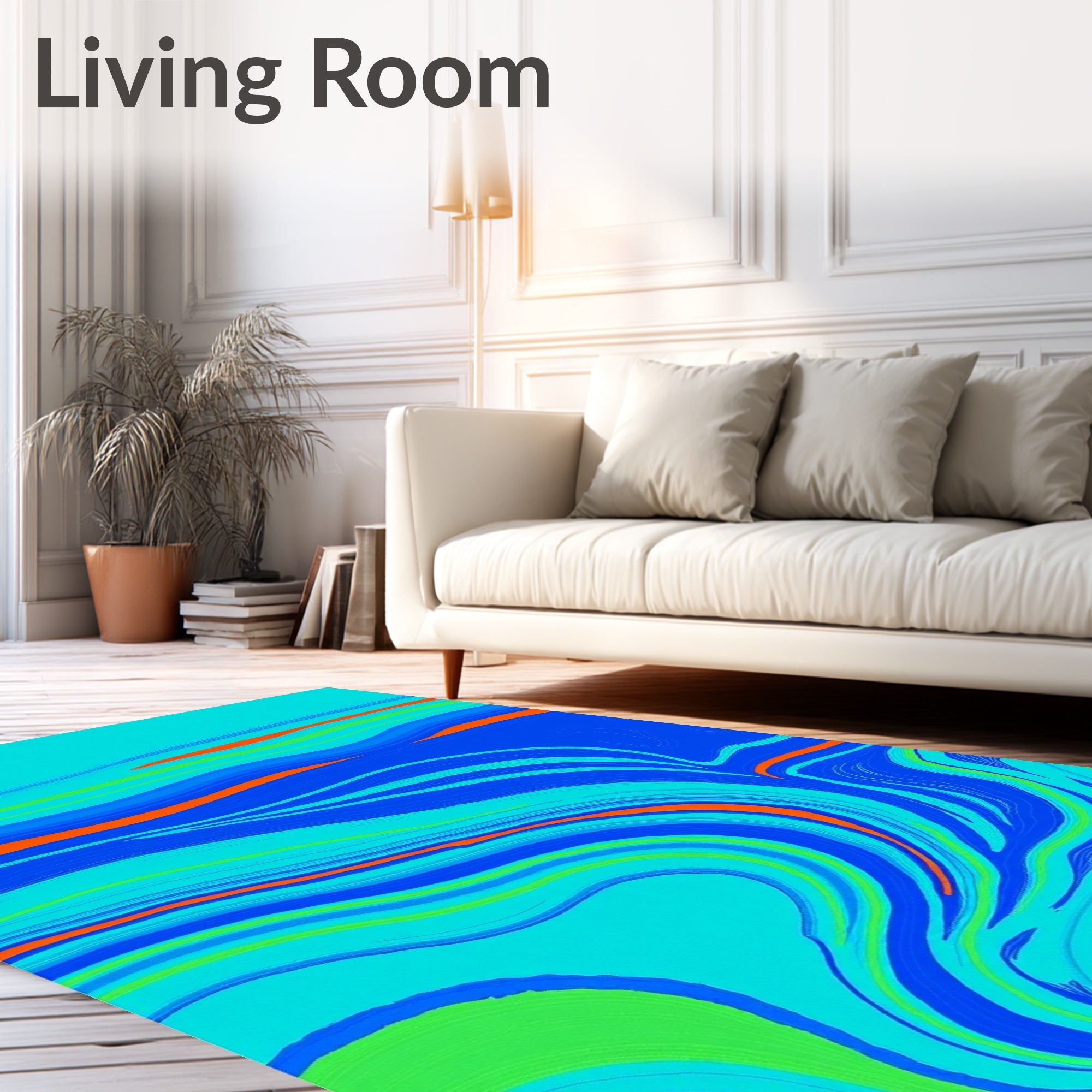Aqua Blue Orange Swirl Abstract Rug