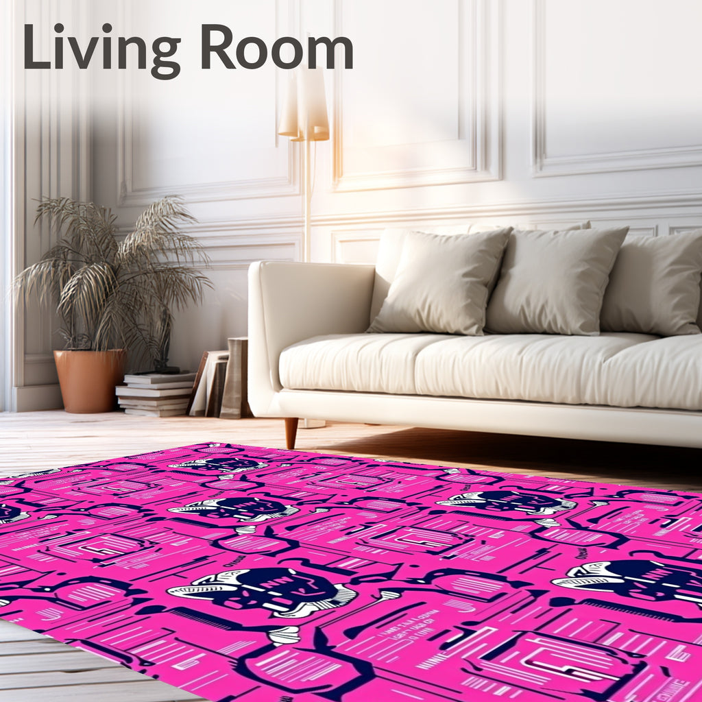Cybernetic Pink Geometric Abstract Collage Rug