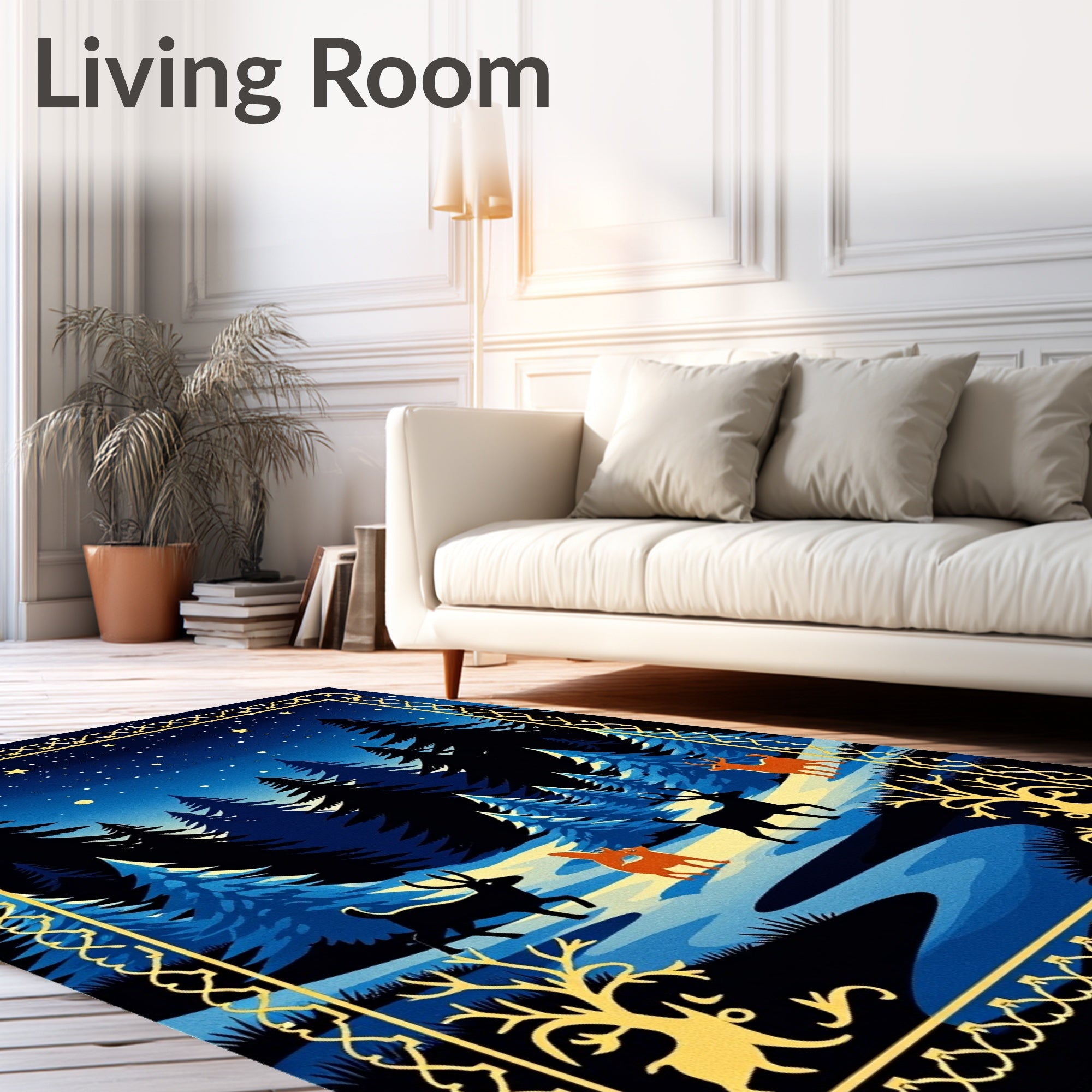 Midnight Forest Deer Starry Night Scene Rug