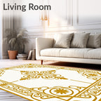 Ornate Gold Scrollwork Floral Medallion Rug