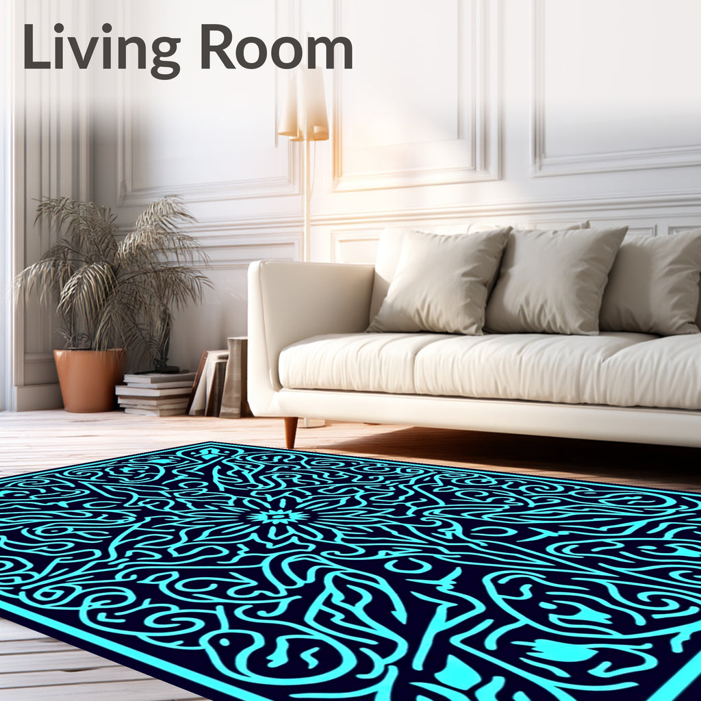 Cyan Intricate Floral Medallion Tapestry Rug
