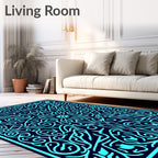 Cyan Intricate Floral Medallion Tapestry Rug