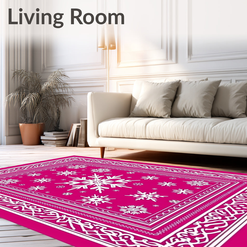 Crimson White Snowflake Winter Border Rug
