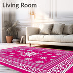 Crimson White Snowflake Winter Border Rug