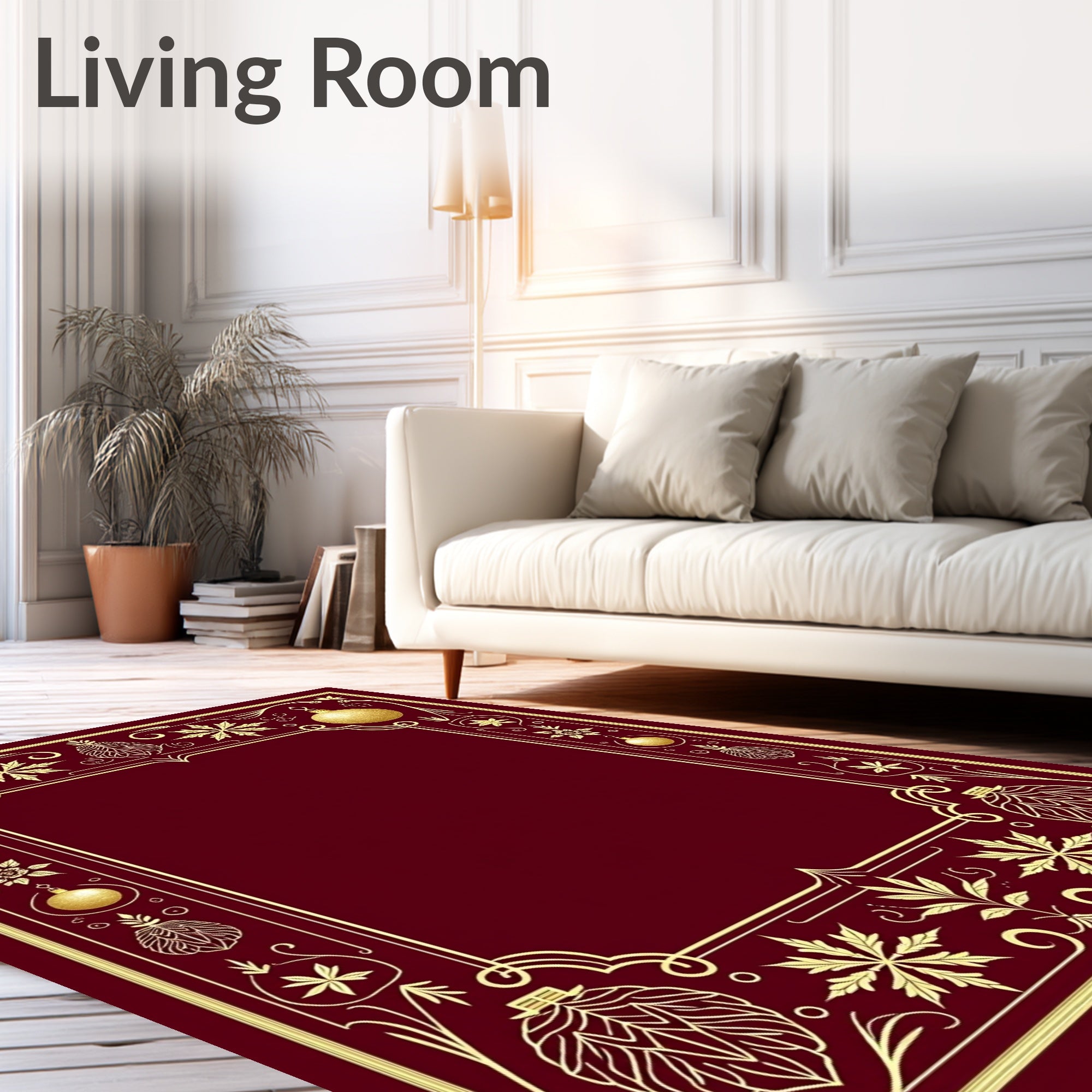 Gold Ornament Border Maroon Rug