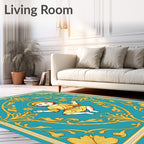 Golden Child Turquoise Floral Frame Rug