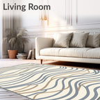 Cream Blue Tan Wavy Lines Rug