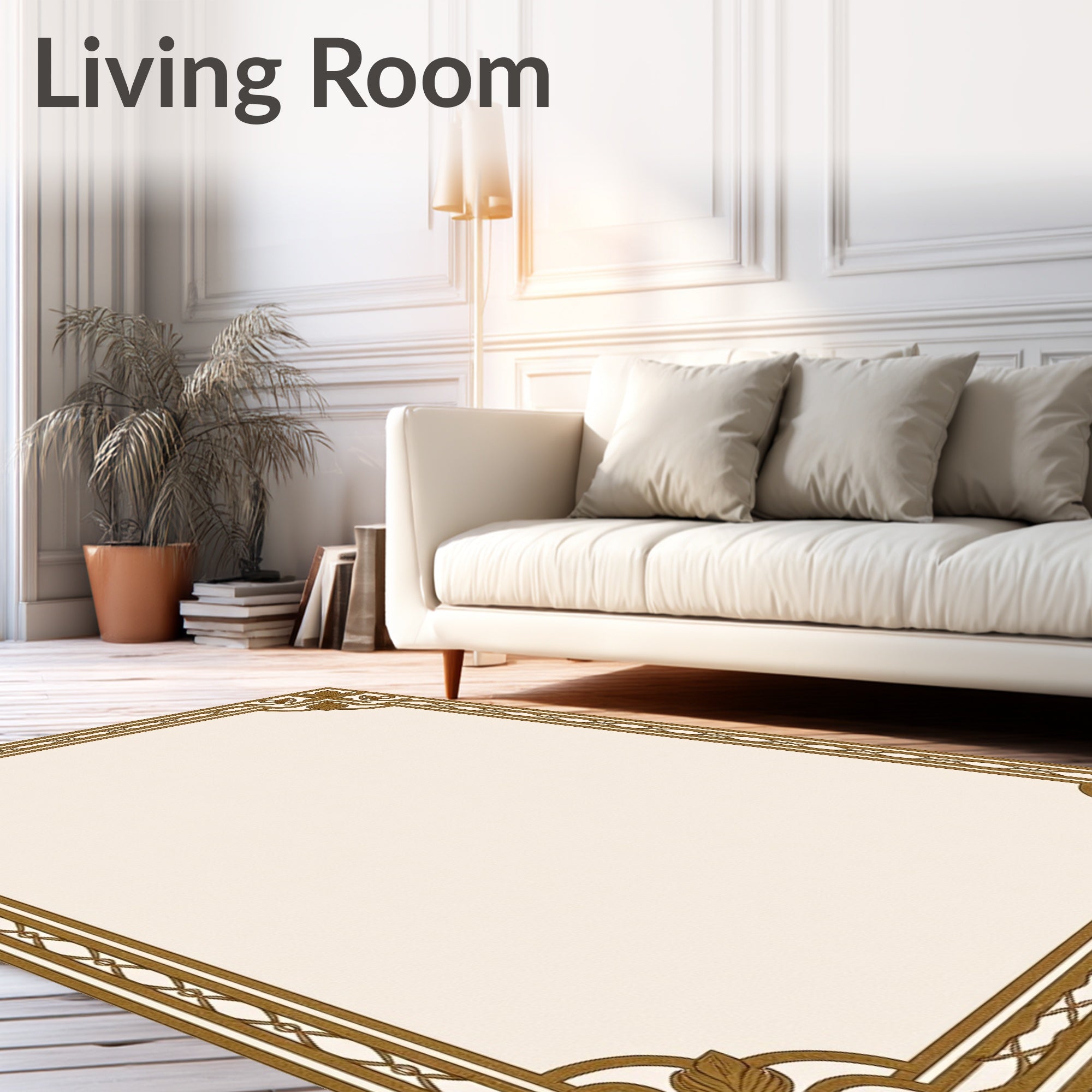 Elegant Gold Floral Corner Border Rug