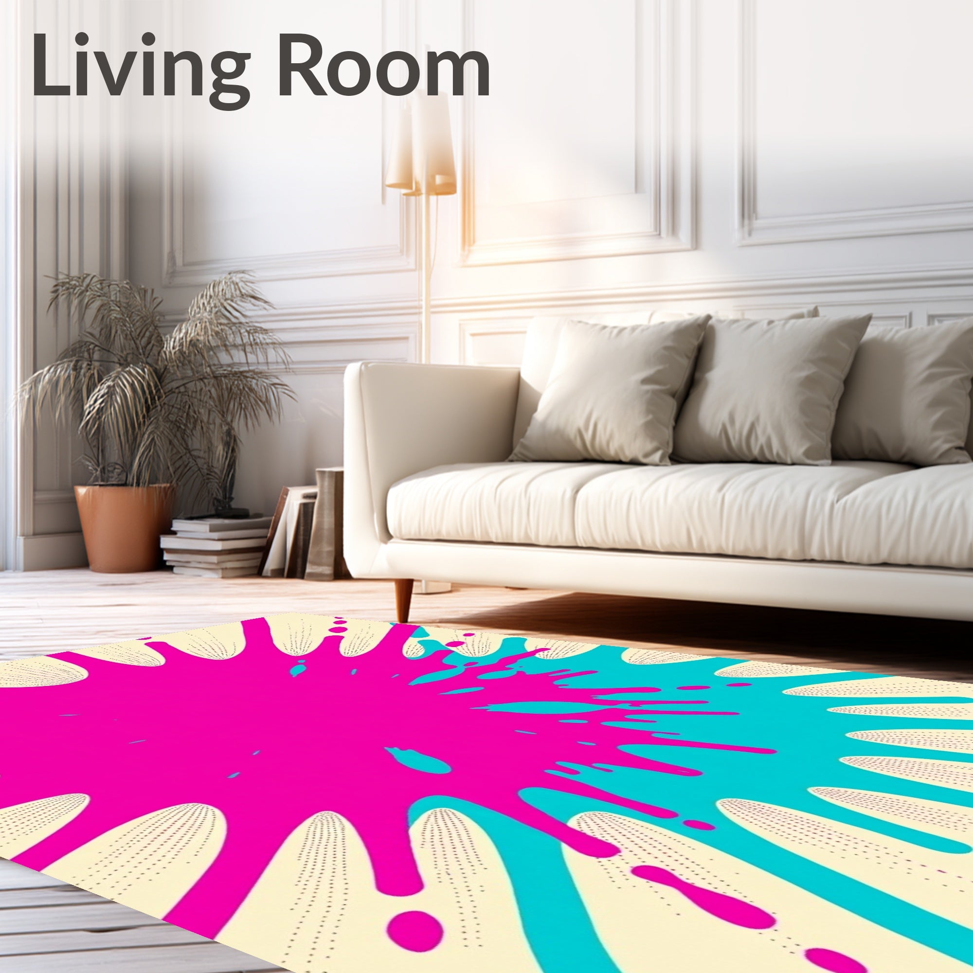 Vibrant Pink Splash Burst Print Rug