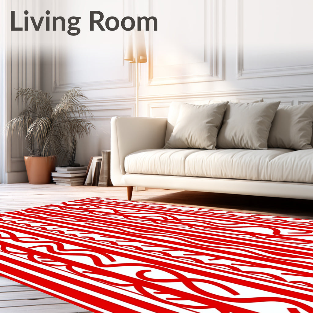 Bold Red Vertical Abstract Scroll Rug