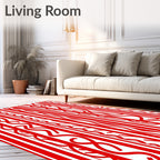 Bold Red Vertical Abstract Scroll Rug