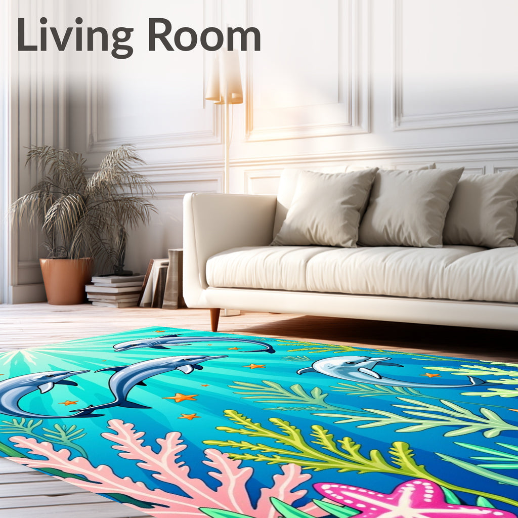 Playful Dolphins Ocean Coral Starfish Rug