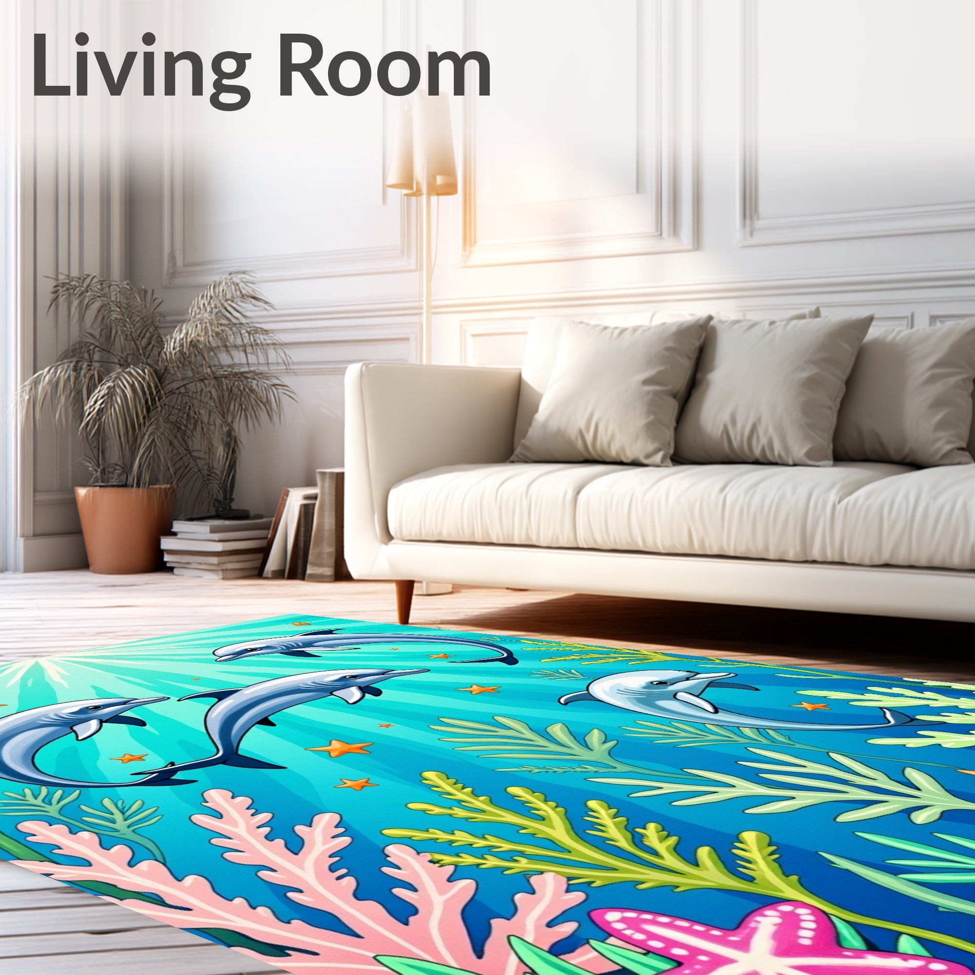 Playful Dolphins Ocean Coral Starfish Rug