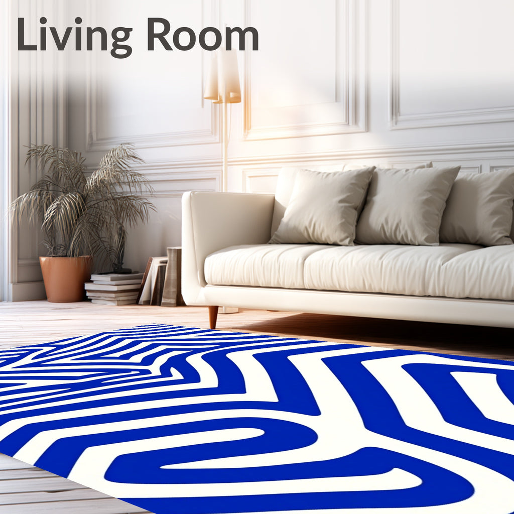 Electric Blue Maze Stripes Rug