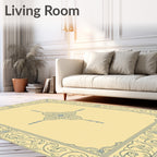 Cream Blue Scrollwork Medallion Border Rug