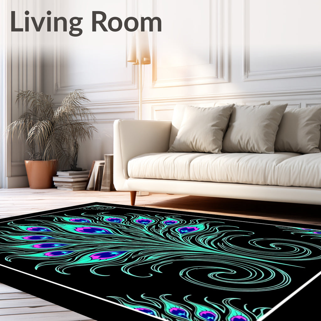 Teal Pink Peacock Feather Explosion Rug