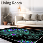 Teal Pink Peacock Feather Explosion Rug