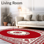 Crimson Floral Oval Medallion Border Rug