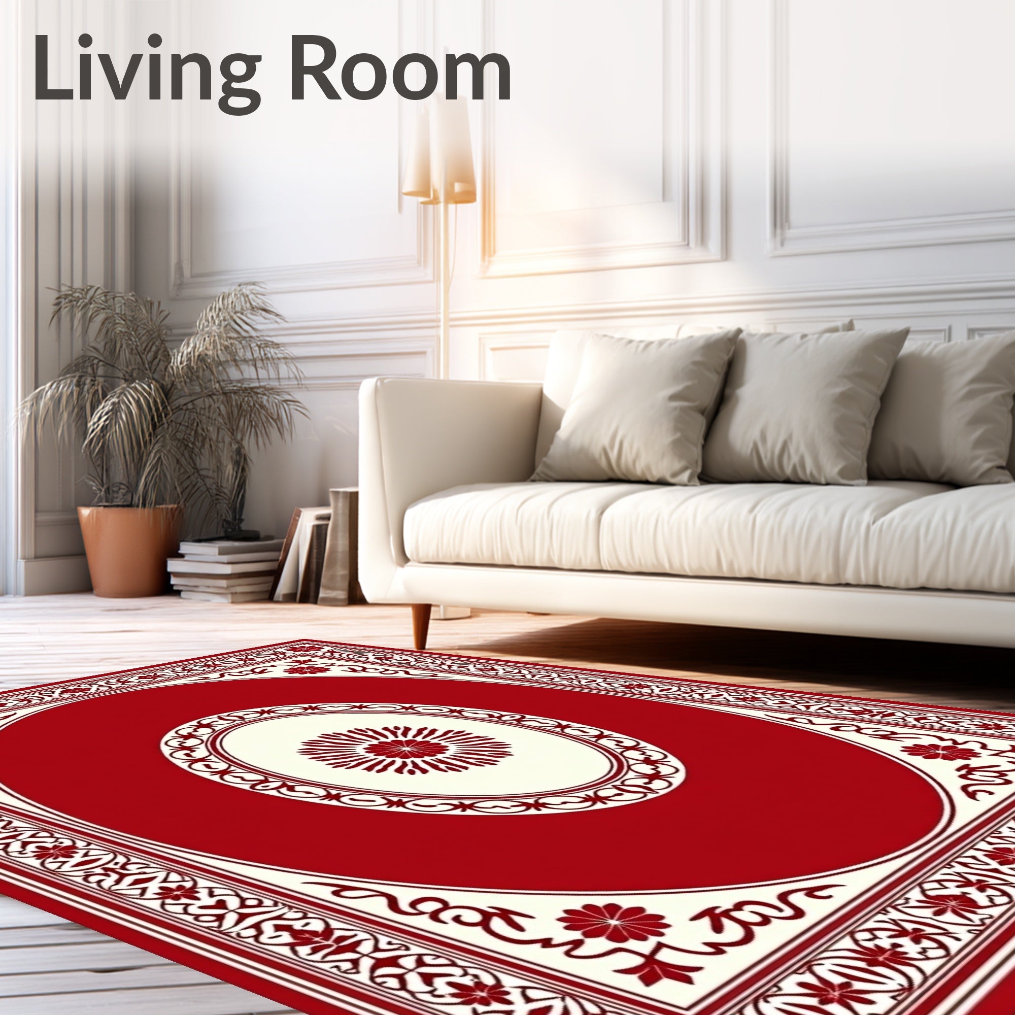Crimson Floral Oval Medallion Border Rug