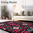 Vibrant Pink Aqua Floral Frame Rug