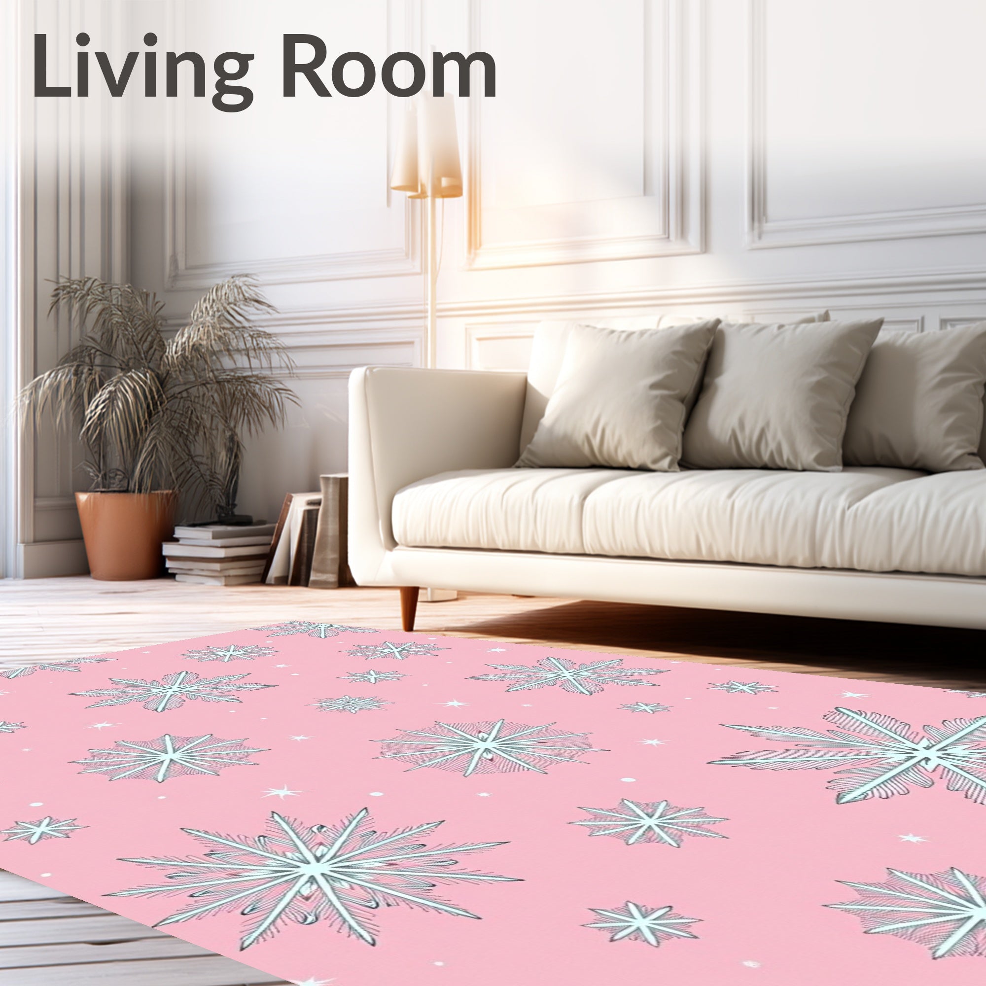Pink Snowflake and Star Festive Rug