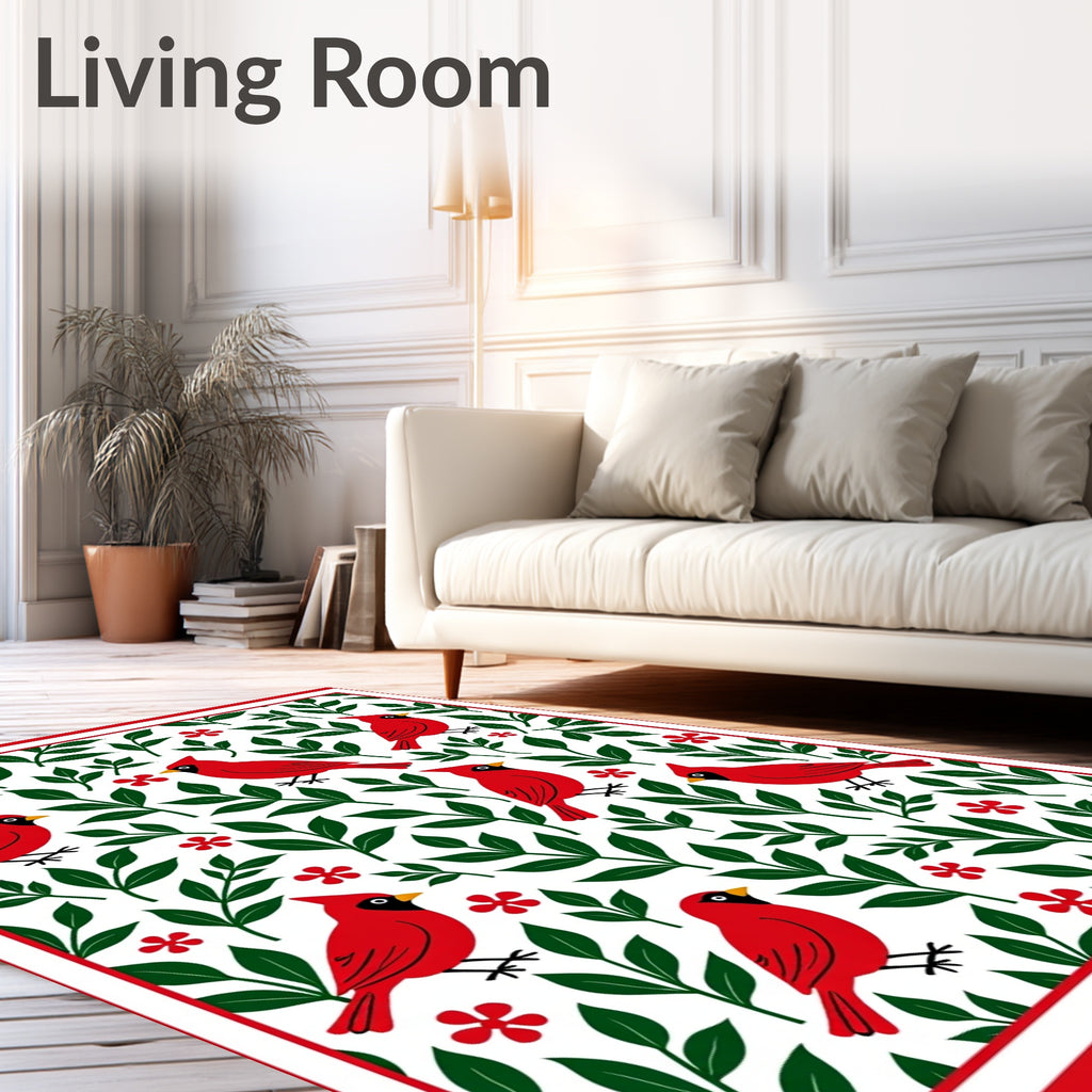 Charming Red Cardinals and Green Foliage Rug