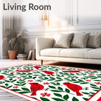 Charming Red Cardinals and Green Foliage Rug