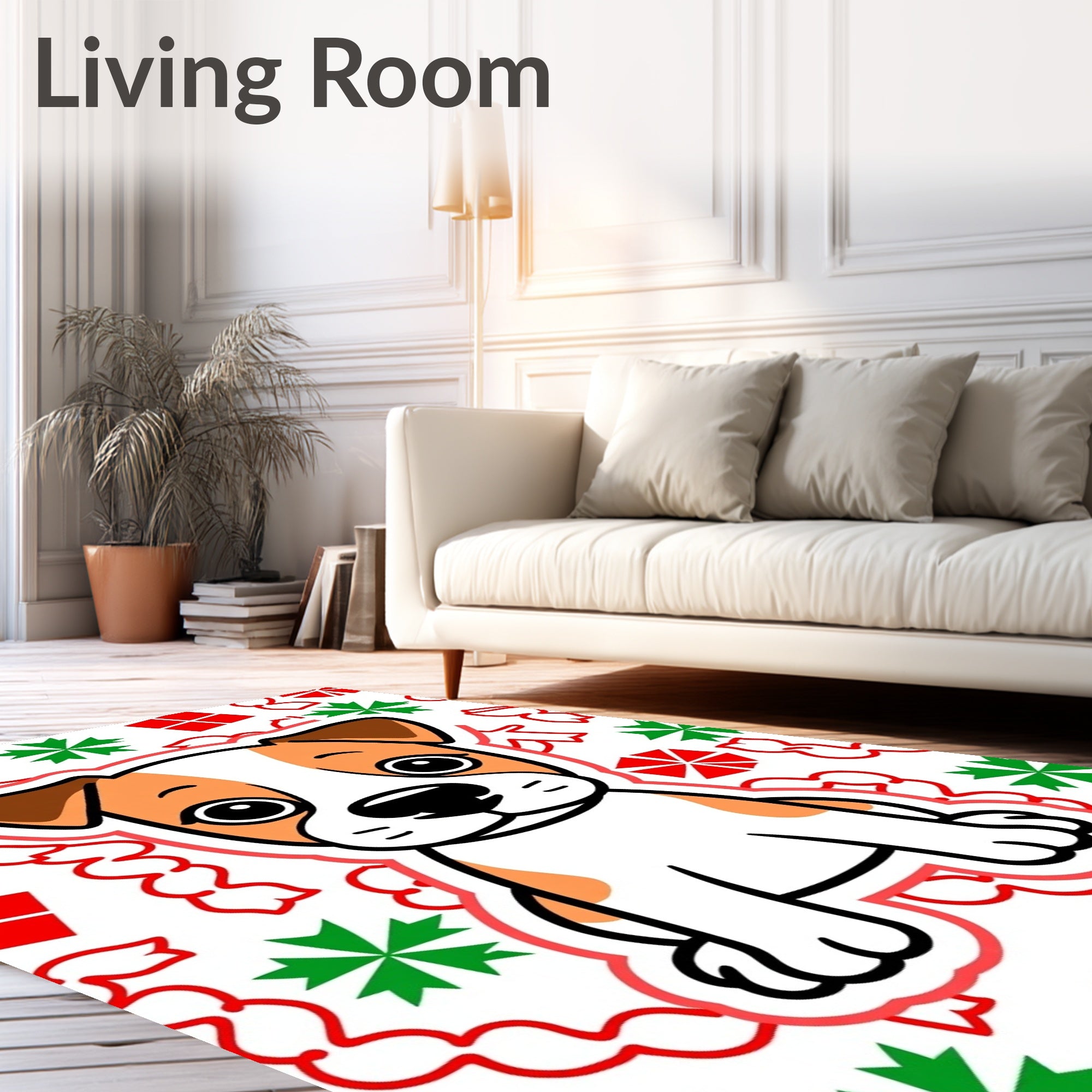 Cute Dog Christmas Bows Snowflakes Rug