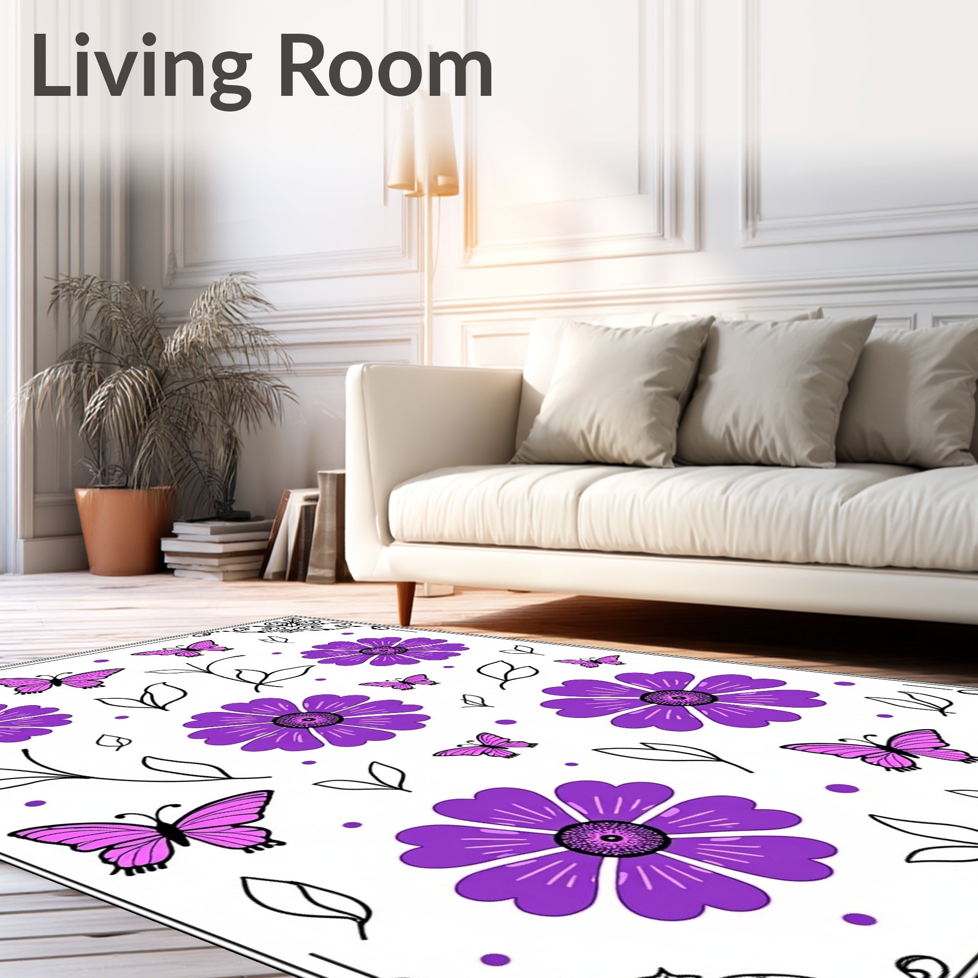 Purple Butterflies and Flowers Garden Rug