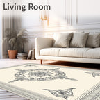 Ornate Ivory Floral Medallion Frame Rug