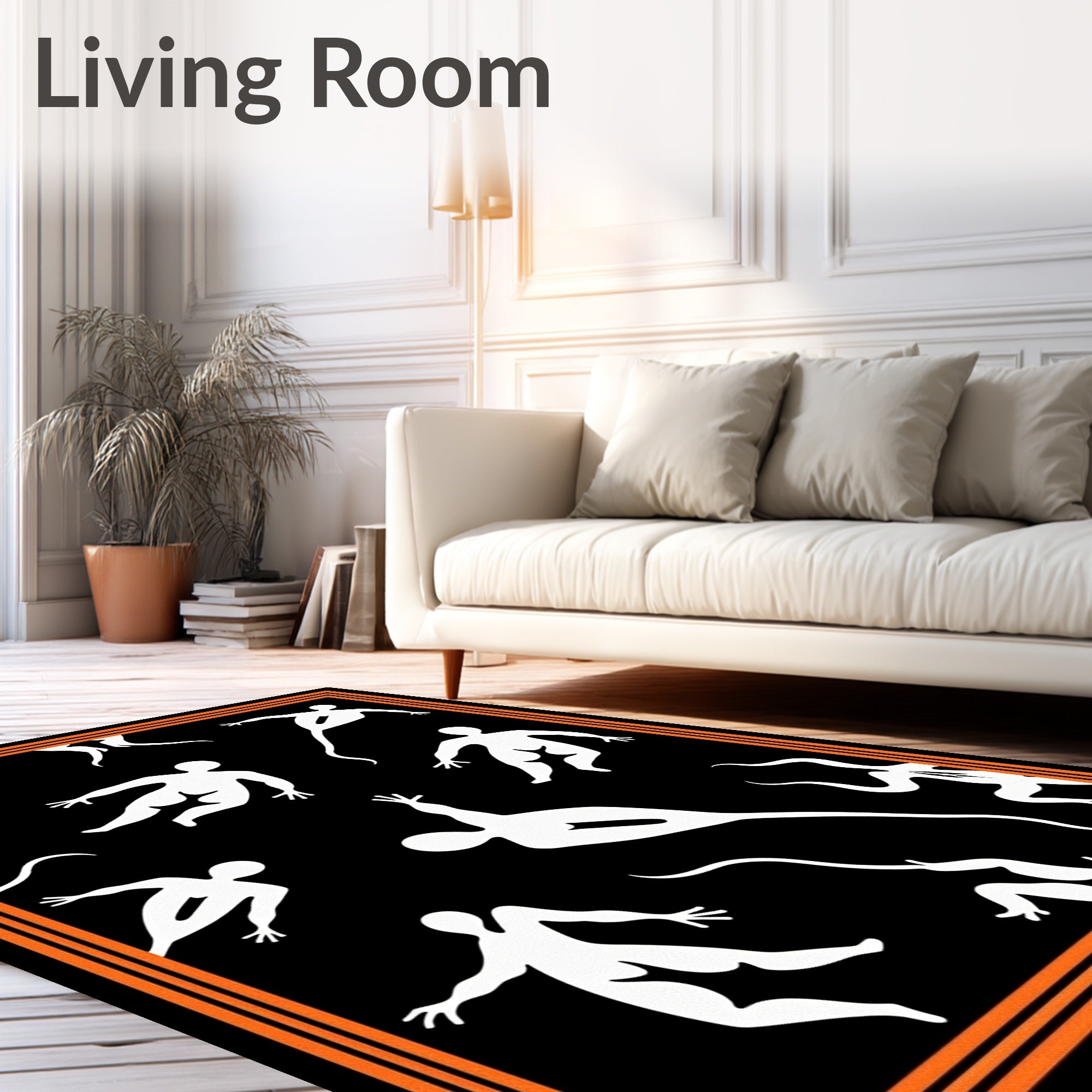 Orange Black Abstract Human Figures Rug