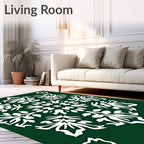 Emerald Green White Floral Medallion Rug