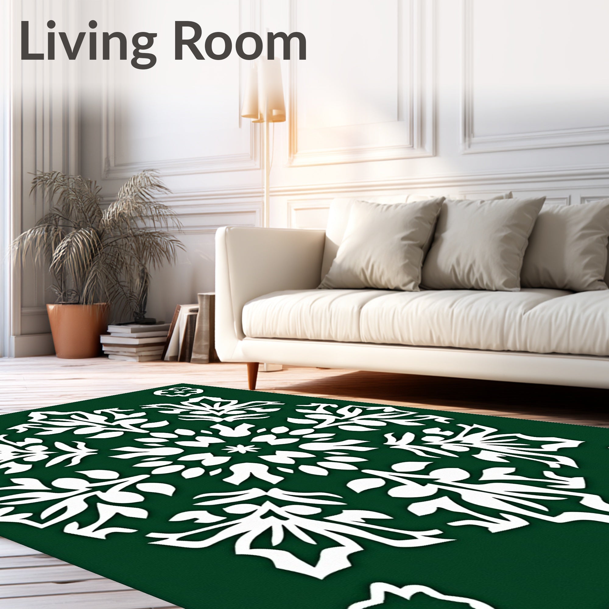 Emerald Green White Floral Medallion Rug
