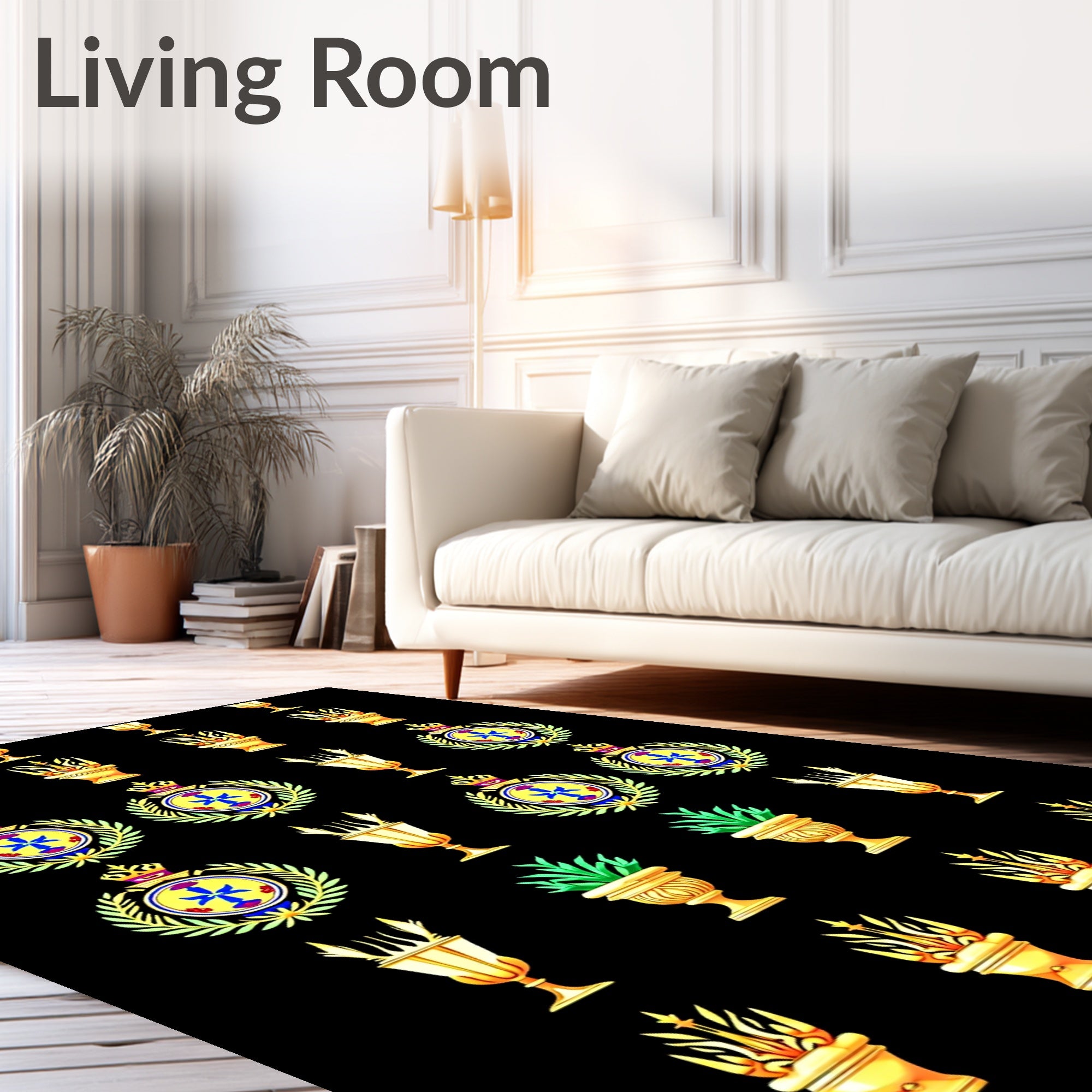 Golden Crested Emblem Laurel Wreath Objects Rug