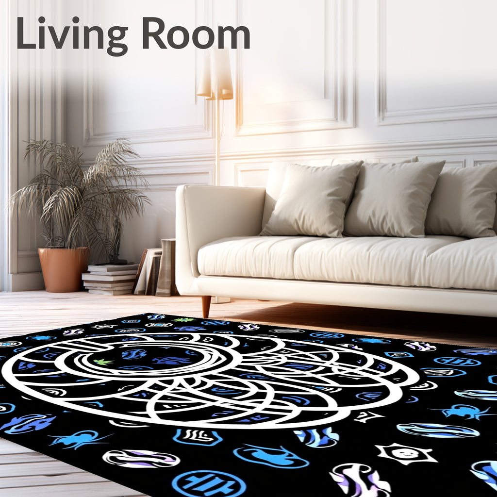 White Tribal Medallion Black Rug