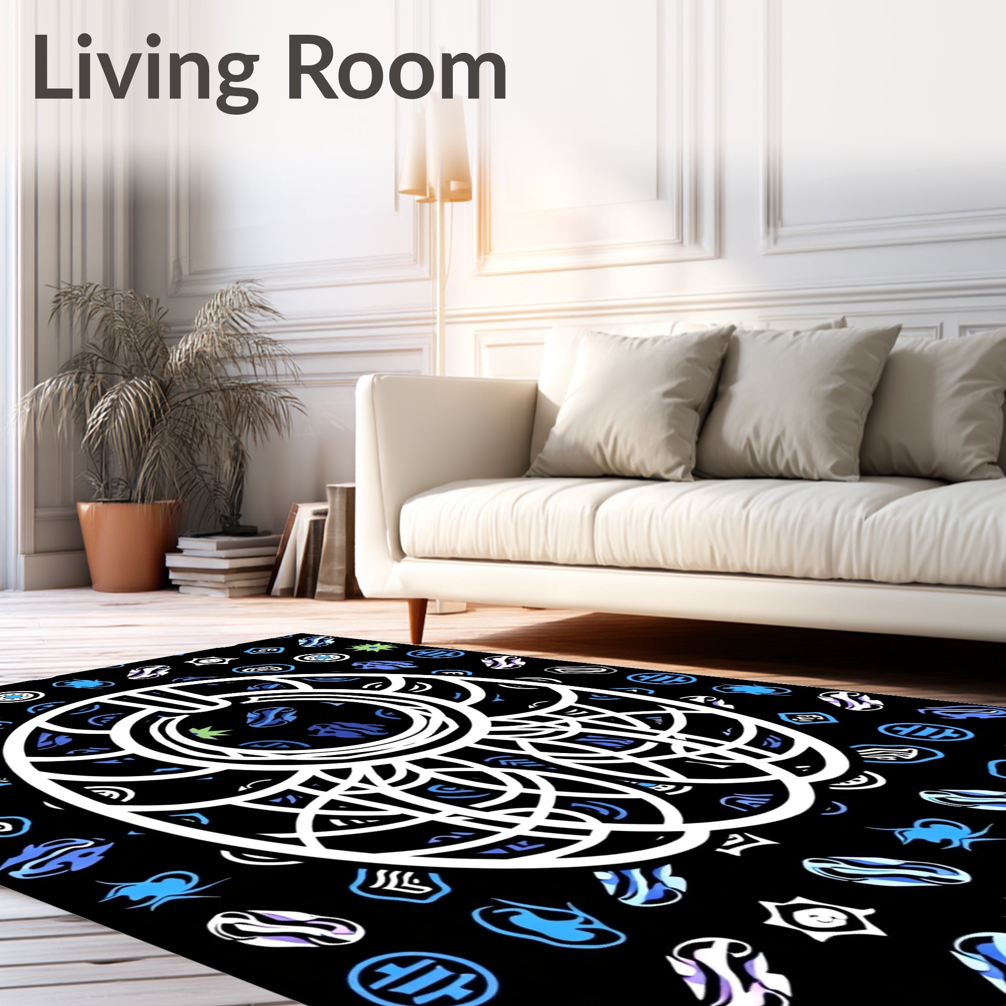 White Tribal Medallion Black Rug