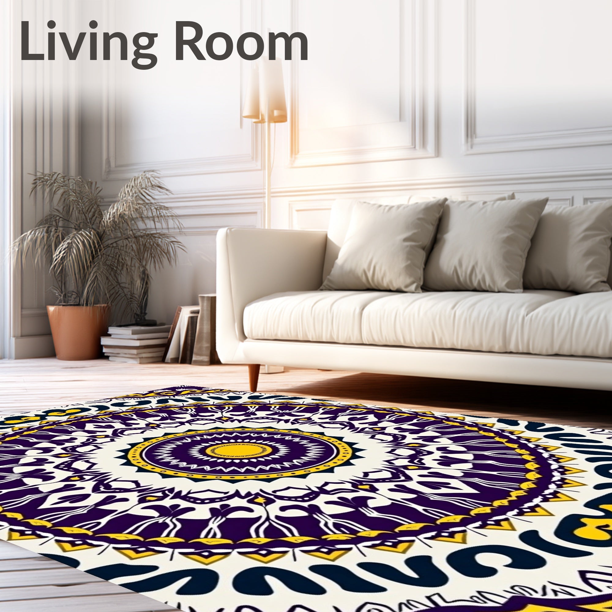 Bold Indigo Yellow Radial Mandala Rug