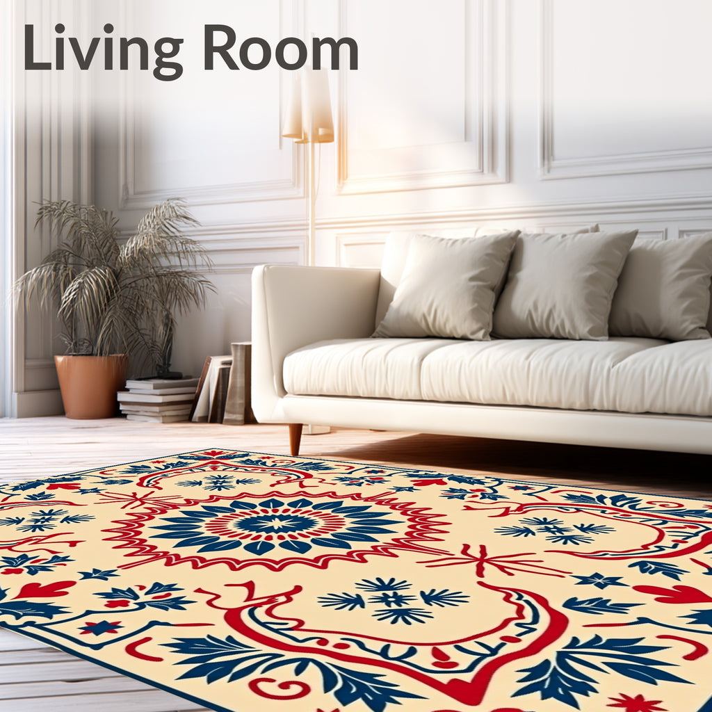 Crimson Navy Laurel Medallion Rug