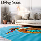 Vibrant Kingfisher Teal Feathered Bird Rug