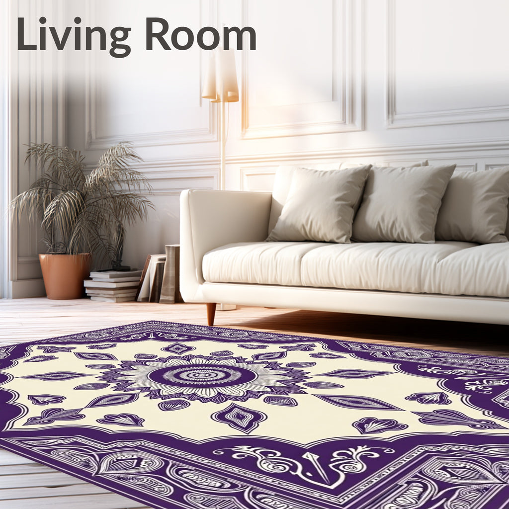 Ornate Purple Sunflower Medallion Border Rug