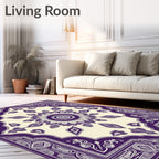 Ornate Purple Sunflower Medallion Border Rug