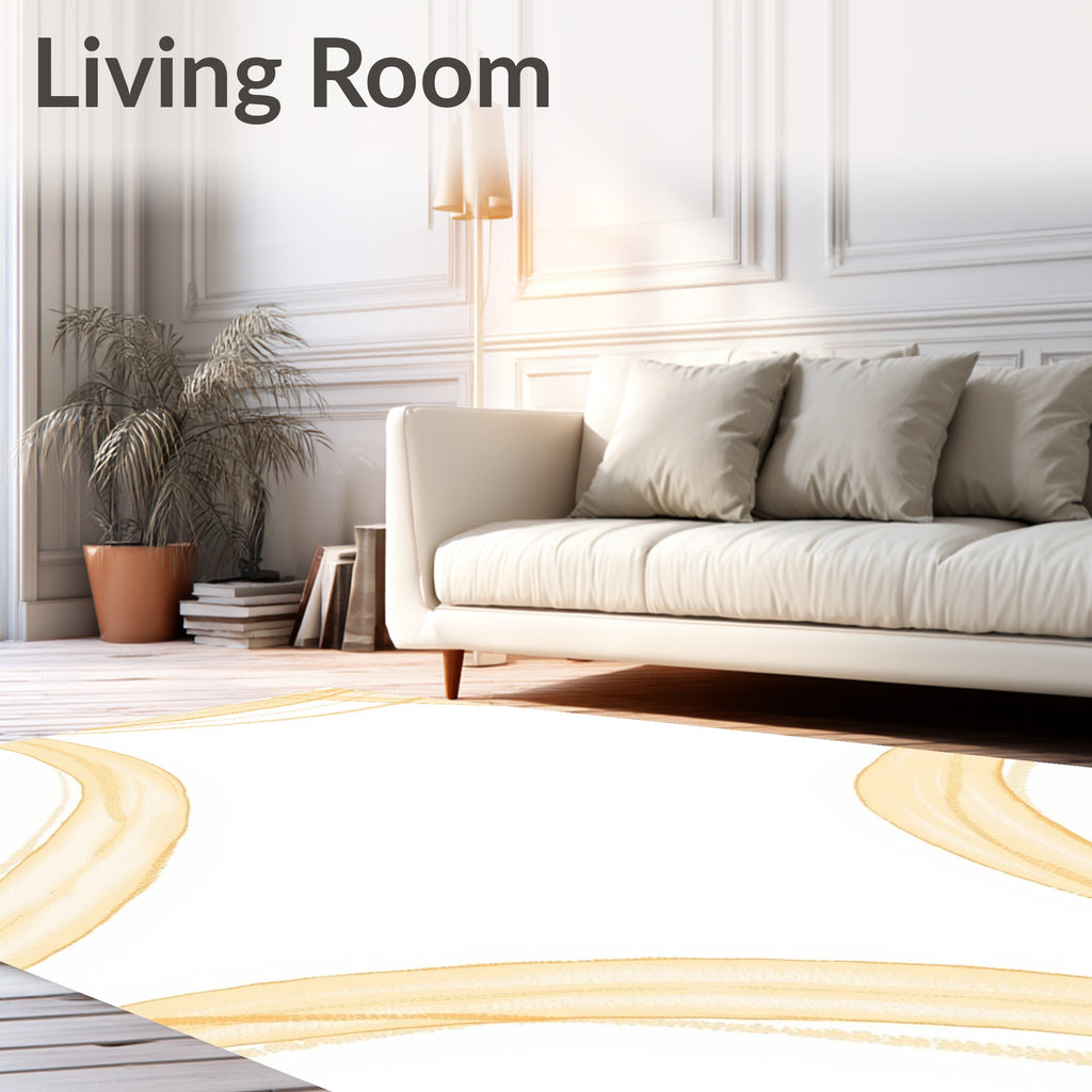 Golden Brushstroke Swirl Abstract Rug